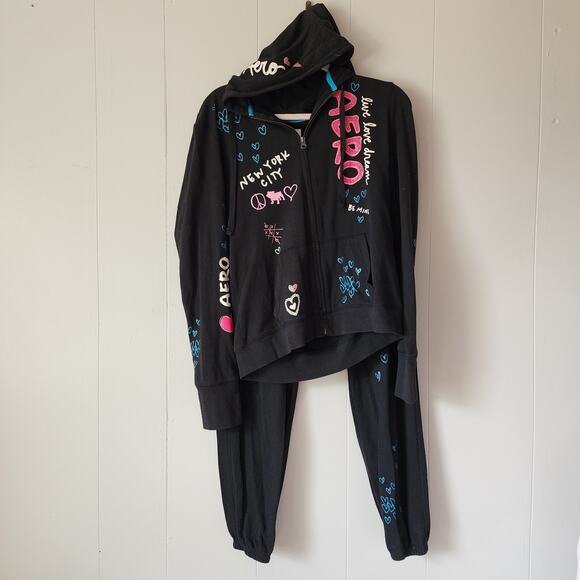 Y2k 00s Whimsy Goth Aero Track Suit Set Jack Pants XL Black - Picture 1 of 16